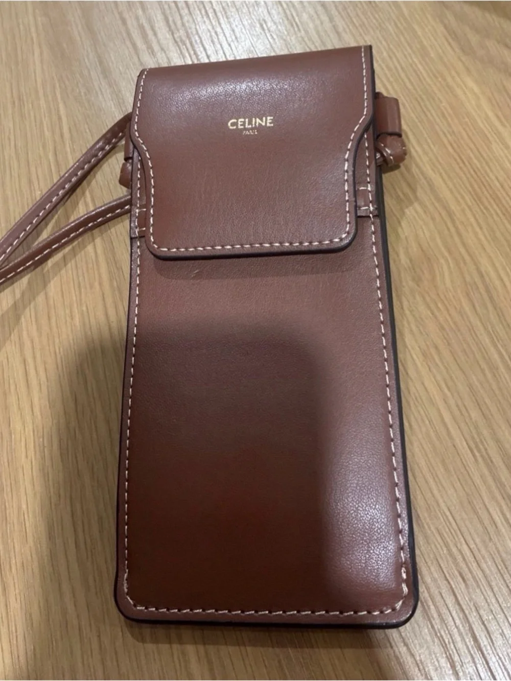 Celine Brown Leather Crossbody Phone Case with Flap